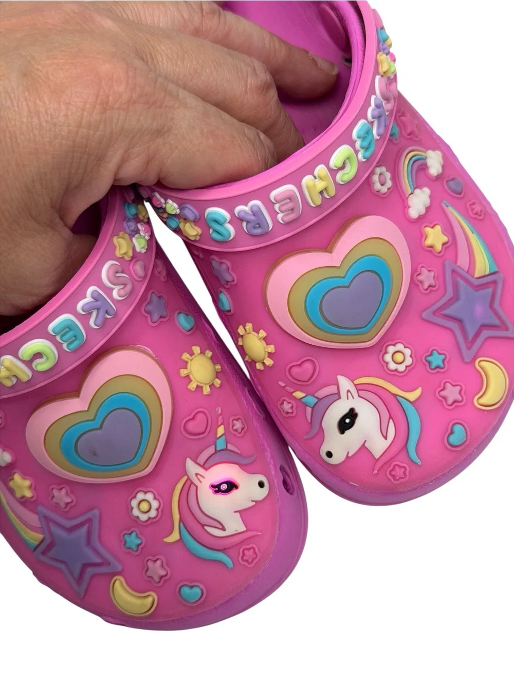 Skechers Pink Unicorn Rainbow Light Up clog style Play Shoes Girls Size 9/10
